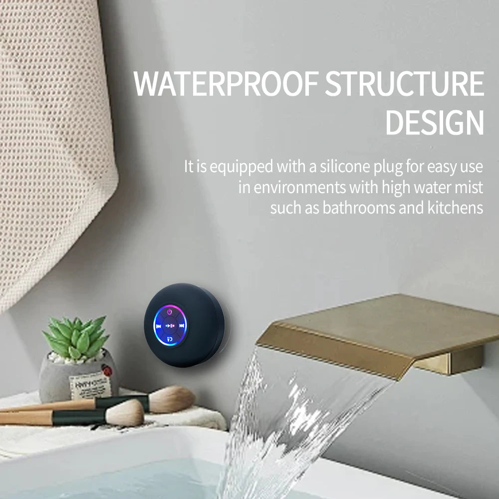 Bathroom IPX4 Waterproof Wireless Colorful LED Light Bluetooth Speaker Suction Cup Mini Portable Speaker Outdoor Stereo Speaker