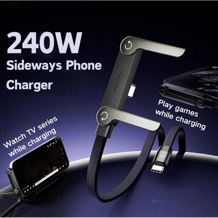 Sideways Phone Charger, 2 in 1 Invisible Holder Charger Cable, 240W Braided Fast Charge Cable with Built-In Phone Stand, 2026 New Foldable Durable USB-C Cord for Phone